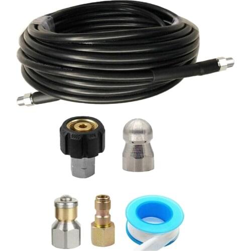 Sewer Jetter Kit for Pressure Washer,1/4" NPT, 49FT Sewer Jet Hose,5800PSI, Button Nose Sewer Jetter Nozzle,Coupler