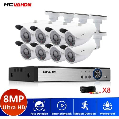 HCVAHDN CCTV Video Kit 4K 8CH DVR Security Camera Kit System Night Vision 8MP Outdoor Camera waterproof 4/8 x 65feet Cable P2P