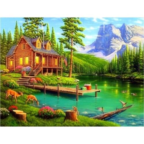 Square Round Drill Diamond Embroidery Village Landscape Diamond Painting Handmade Mosaic Cross Stitch Needlework Home Decor L506