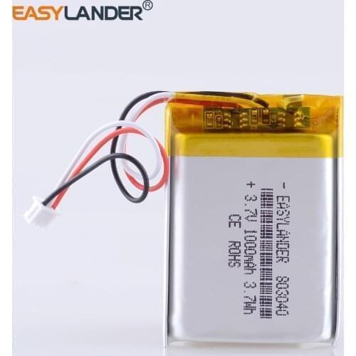 3.7V 1000mAh 803040 Lithium Polymer LiPo Rechargeable battery with JST 1.25mm 3pin For Mp3 DVD PAD smart watch camera recorder s