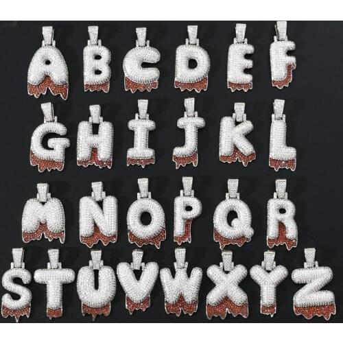 MATHALLA Hiphop A-Z 26 Red Water Drop Letter Pendant 2 Color Ice Cubic Zircon Gold Silver Necklace Couple Gift Hip Hop Jewelry