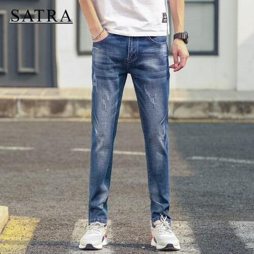 SATRA 2021 Spring New Arrival High Quality Classic Elastic Jeans Men,Mens Fashion Trend Pencil Jeans ,Casual Slim Jeans Men