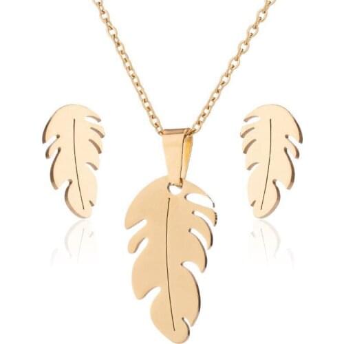 Set necklace women simple necklace jewelry on the neck stainless steel gold Leaves pendant necklace gifts for women accessories