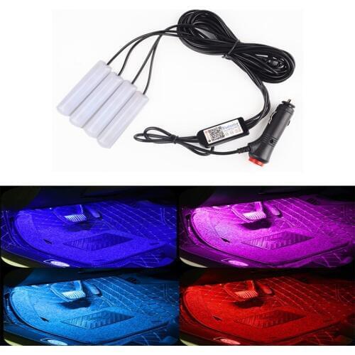 New Car LED Voice Control RGB Mini Foot Light Atmosphere Decorative Lamps Wireless Phone APP Control Auto Interior Colorful Lamp