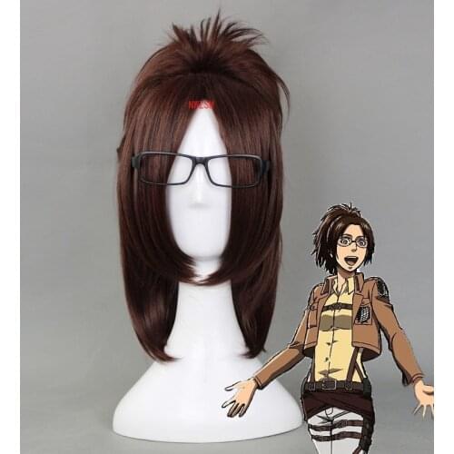 Attack on Titan Hange Zoe 40cm Short Straight Cosplay Wigs for Women Female Fake Hair Anime Universal for Party Brown+ Wig Cap