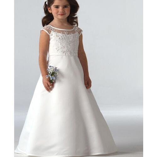 New Flower Girls Dresses High Quality Lace Appliques Beading Ball Gowns Beading Floor Length Pageant First Communion Dresses