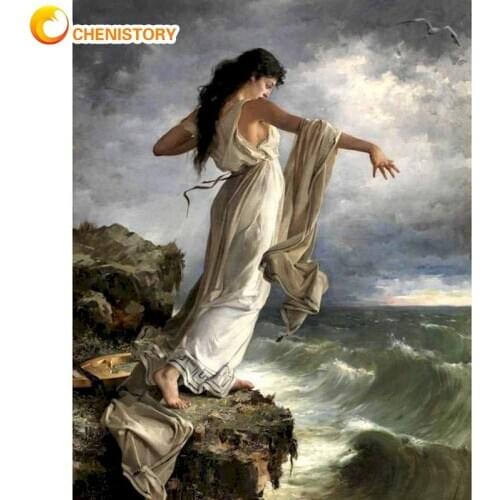 CHENISTORY Woman Beside Ocean Figure Picture By Numbers For Adults Handmade 60x75cm Framed Home Bedroom Decoration Crafts