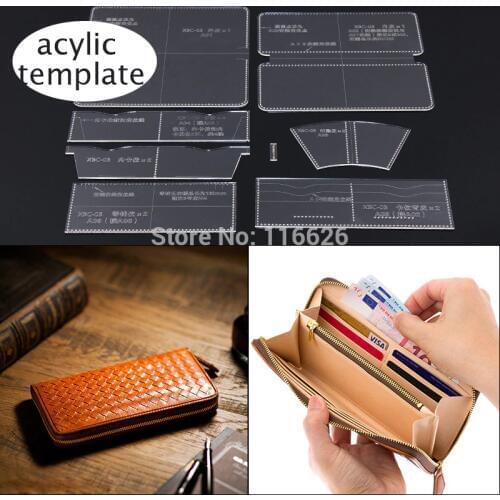 DIY leather craft long folded wallet card holder acylic pattern stencil template