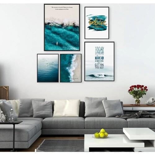 Scandinavian Beach Sea Quote Landscape Nordic Poster and Print Wall Art Canvas Painting Wall Pictures for Living Room Home Decor