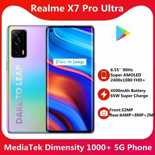 Original Realme X7 Pro Ultra 8G 128G 5G SmartPhone 6.55'' 90Hz Super AMOLED 2400x1080 FHD+ Screen 4500mAh 65W Super Charge 64MP