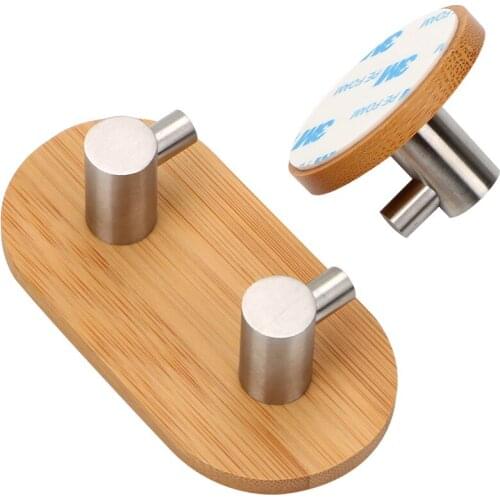 Bathroom Door Towel Shelf Self Adhesive Home Storage Key Hanger Bamboo Stainless Steel Hooks Rustproof Kitchen Gadgets