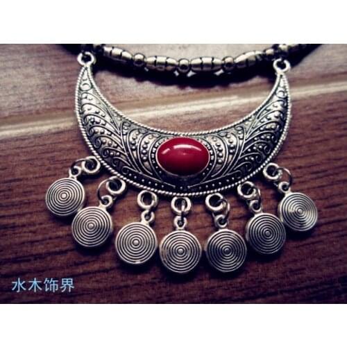 Tibetan silver jewelry Miao silver Miao ethnic style coral fashion handmade jewelry necklace