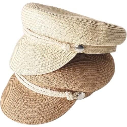 Women casual breathable straw hat Beret caps Outdoor ladies adjustable octagonal Sun hat for beach
