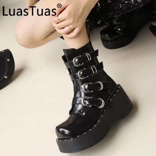 CoolCept Size 34-43 Women Short Boots Thick Bottom Buckle Cool Pink Ankle Boots Fashion Club Winter Shoes Woman For Footwear