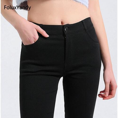 5 XL Slim Stretched Office Lady Leggings Women Plus Size Female Ankle-Length Skinny Leggings Black Trousers ADF34