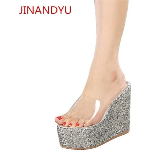 High Heels Women Shoes Wedges Platform Slippers Summer Transparents Shoes for Women Silver Gold Heels Comfort Platform Shoes