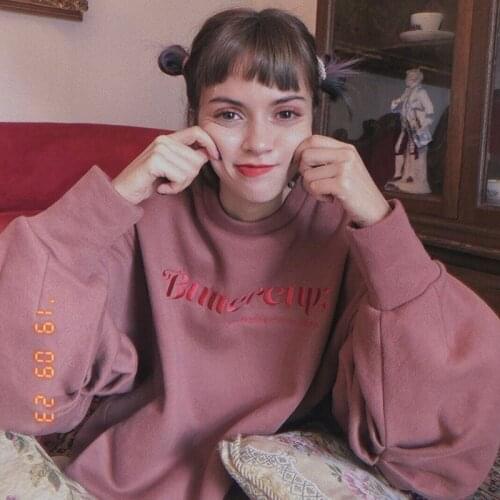 B-TOTO American Retro BM Taro Purple Pink Round Neck Sweater Female Tide Ins European And American Streets 2021 New Fashion