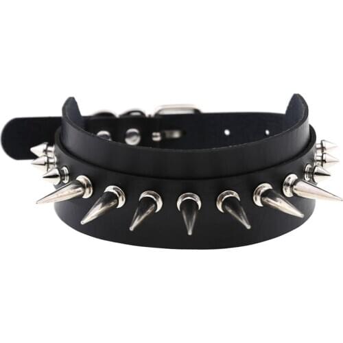 Punk Silver Color Spike Rivets Choker Necklace Leather Anime Necklaces Women Chokers Collar Bondage Harness witch rave Necklace