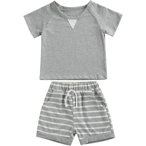 2021 0-5Y Casual Kids Baby Boy Clothing Short Sleeve T-shirt Top+Striped Print Loose Shorts Harem Pants Summer 2pcs Set