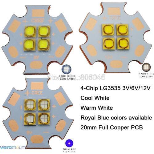 5x 3V / 6V / 12V LG 3535 4Chips 4-18W High Power LED Emitter Cool White Warm White 450nm 20mm Copper PCB instead of MKR XHP50