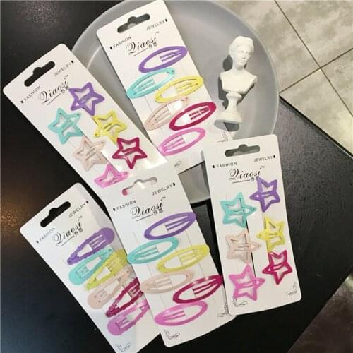 YVLAH 6Pc/Set Girl Hairpin Heart Pink Candy Paint BB Clip Cute Love Five-pointed Star Hairpin