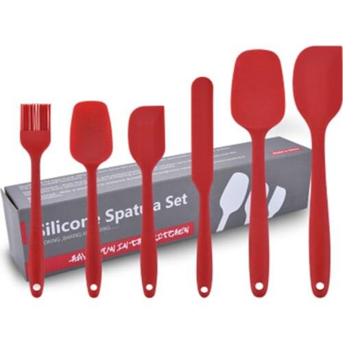 6Pcs Silicone Kitchen Cooking Tool Set Non-Stick Thermostable Scraper Large Spoon Oil Brush Cake Knife Kit for Baking Cookware