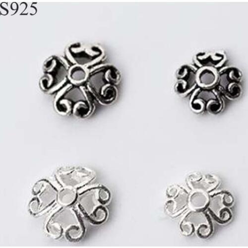 8pcs Real Solid 925 Sterling Titanium Plain Silver Flower Bead Caps Necklace Bracelet Connector Jewelry Making Findings