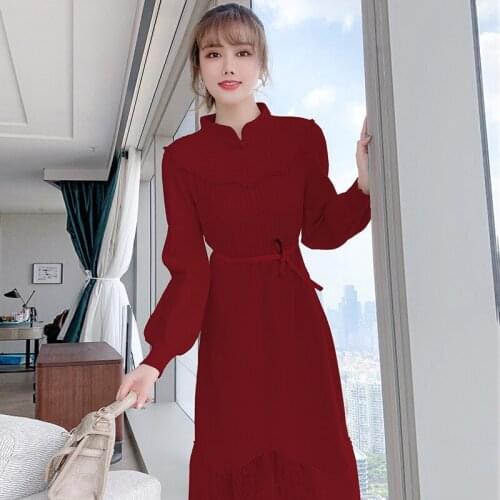 AYUNSUE Fashion Vintage Woman Dress 2021 Spring Autumn Long Korean Dress Elegant High Waist Dresses for Women Vestidos Largos