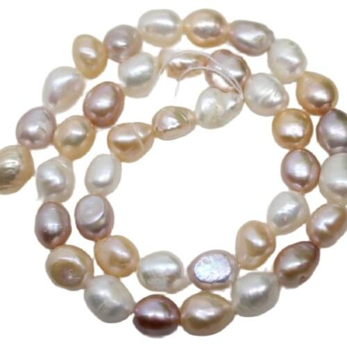White Pink Lilac Baroque Loose Pearl Strand Multi-Color 8mmX11mm