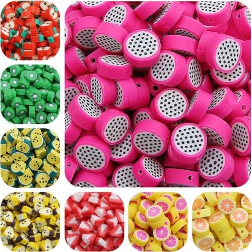 30pcs Fruit Beads Polymer Clay Beads Mixed Color Polymer Spacer Beads For Jewelry Making Handmade Scrapbooking Sewing Bags