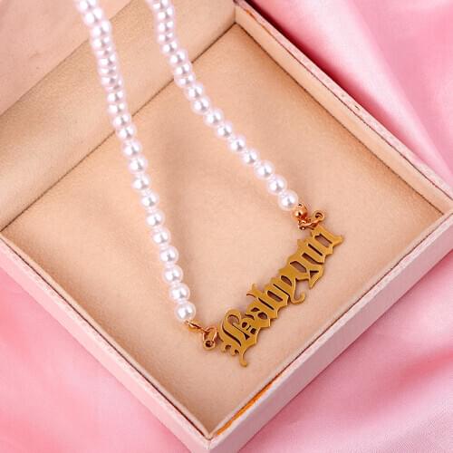 Fashion Chain Pearl Necklace For Women Baroque Pearl Metal Babygirl Letters Charm Pendants Necklaces Choker Wedding Jewelry Gift