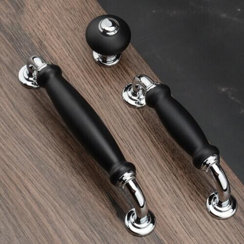 Black Chrome Door Handle Zinc Alloy Wardrobe Cabinet Drawer Handle Kitchen Home Hardware Knobs Handles