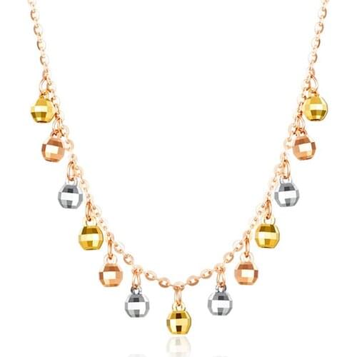 Pure 18K Rose Gold Necklace Fashion AU750 Gold Beads Pendant Necklace