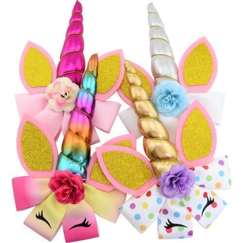 Kids Handmade Unicorn Bow Hair Clips Princess Flower Hairpins Baby Girls Hair Accessories