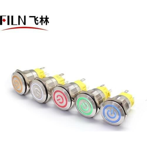 FILN Flat Head Momentary 19mm push button switch with waterproof cover led ring light Stainless steel push button