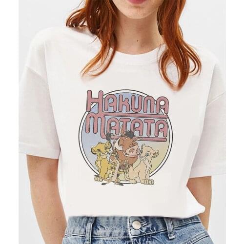 Hakuna Matata Simba Nala Timon Pumbaa Print Funny Cartoon Tshirt Women Harajuku Lion King Tshirt Woman Streetwear Unisex Top Tee