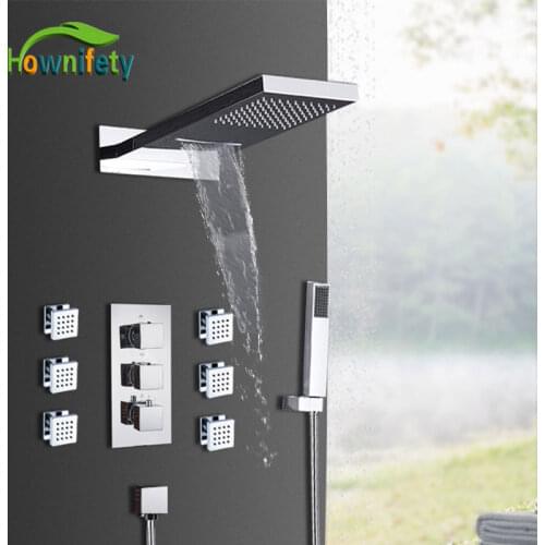 Chrome Thermostatic Shower Faucet Set 4 Way Bathroom Rainfall Waterfall Mixer Shower Systems Spa Tap Thermostat