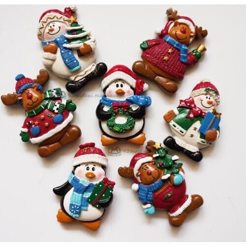 Creative Christmas Elk Snowman Penguin Resin Fridge Magnet Gift