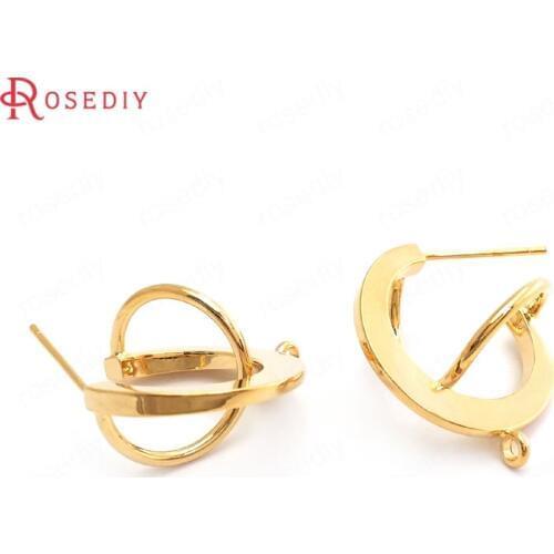 35900)4PCS 23x22MM 24K Gold Color Brass Earrings Loop Stud Earrings High Quality Diy Jewelry Findings Accessories