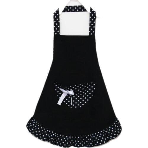 Hot! Cotton Polka Dot Pattern Working Chefs Kitchen Cooking Cook Womens Bib Apron with Bowknots Pockets Design Black
