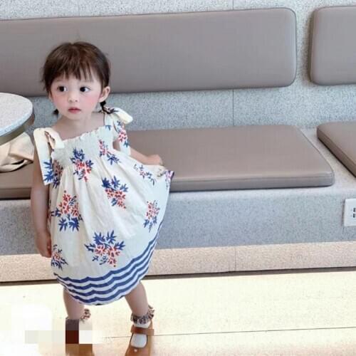 Cute Sling Baby Girls Dress 2021 Flower Dress Summer Kids White Fashion Girl Clothing Suspender Long Toddler Girl Dresses