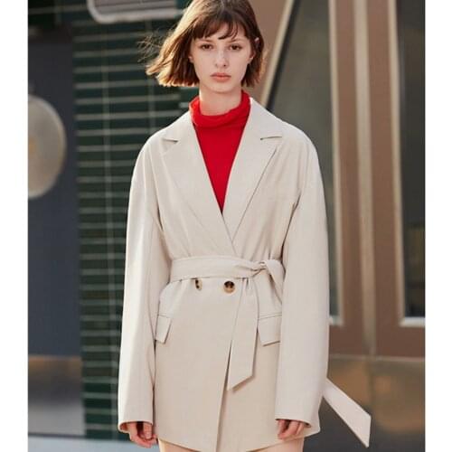 Fashion Elegant Lady Blazer Dress With Belt Streetwear Young Girl Loose Outwear Casual Female Double-Breasted Button Coat