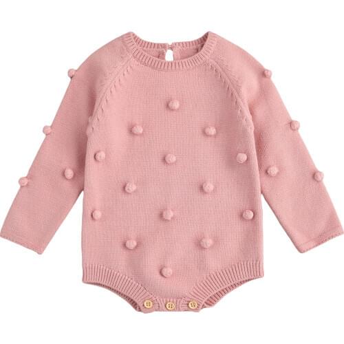 0-24M Winter Spring Infant Baby Girl Knitted Romper Ball of yarn Solid Color Long Sleeve Sweater Jumpsuit Playsuit