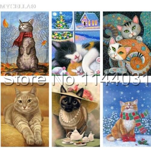 Fashion Full Diamond Embroidery Animal Cross Stitch Kits 5D Diy Diamond Painting Cat Square Diamond Mosaic Christmas Gift