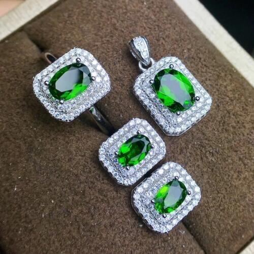 Natural diopside set, crystal clean, 925 silver, Siberian emerald. Shopkeeper recommendation