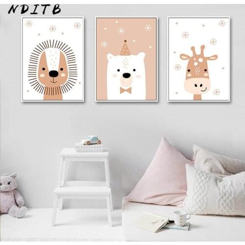 Woodland Animal Wall Art Canvas Nursery Painting Lion Giraffe Poster Print Nordic Kids Decorative Picture Children Bedroom Decor