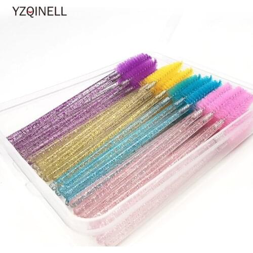 50/100pcs Disposable Eyelash Brush Mascara Wands Crystal Eyebrow Makeup Brush Eyelash Extension Tool Optional Storage Box