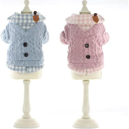 Autumn and Winter Models Plus Velvet Padded Pet Dog Clothes Fashion British Style Dog Cat Clothes Wool Lattice Pet Dog Clothes