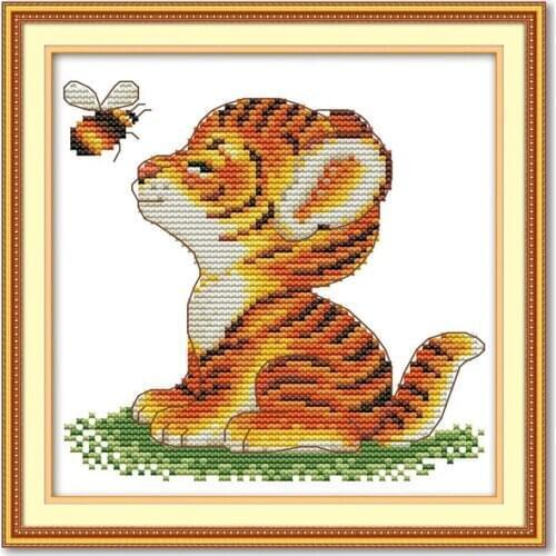 Drop Shipping Embroidery Tiger and Bee Cross Stitch with 11CT 14CT Aida Counted Canvas & Free Shipping for Home Decoration