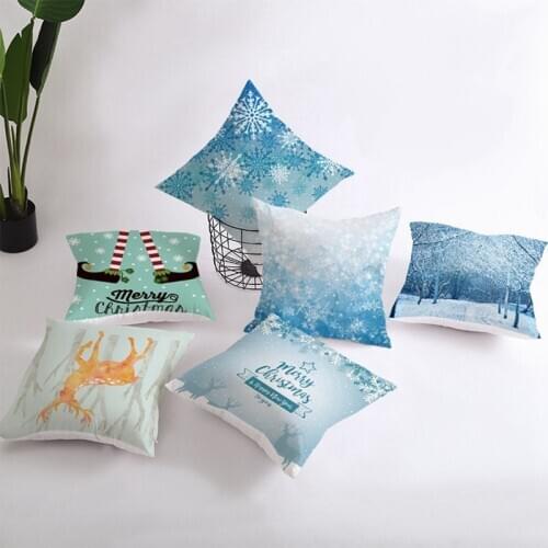Christmas Cushion Cover 45*45 Pillowcase Sofa Cushions Pillow Cases Peach Skin Sky Blue Snowflake Pillow Covers Home Decor